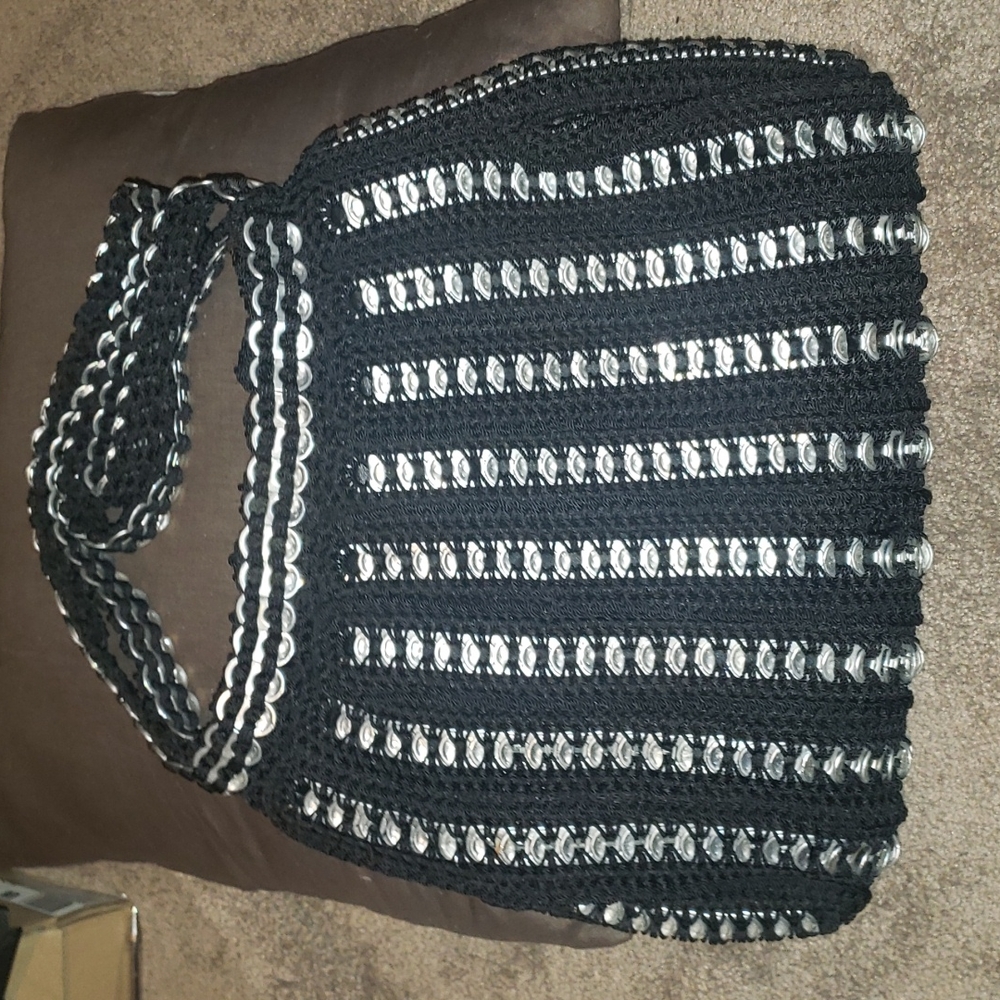 Black handmade soda pop tab crochet purse
